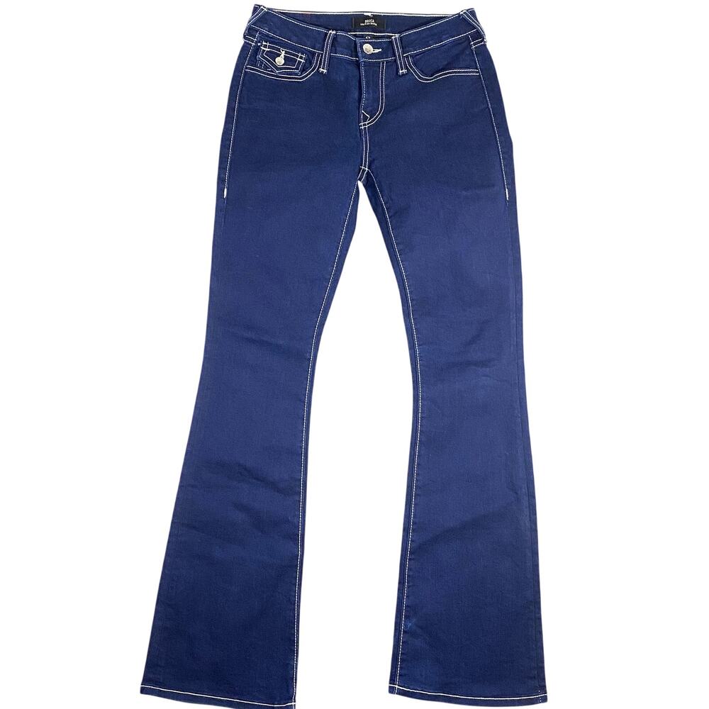 True Religion Jeans Womens 26 Becca Mid Rise Bootcut Flap Pocket Blue Denim